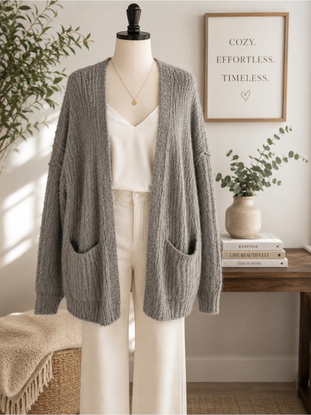Free People Gray Open-Front Knit Alpaca blend Cardigan